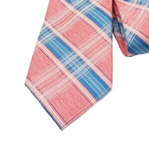 Perry Ellis Portfolio Silk Tie Men’s 60.5” Pink Blue Plaid Preppy Classic New